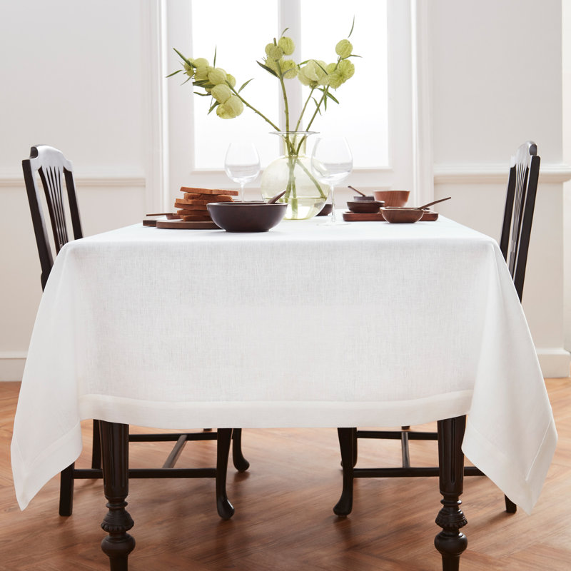 Diana - 100% Pure Linen Tablecloth, 90" L x 60" W, White, Solid Color