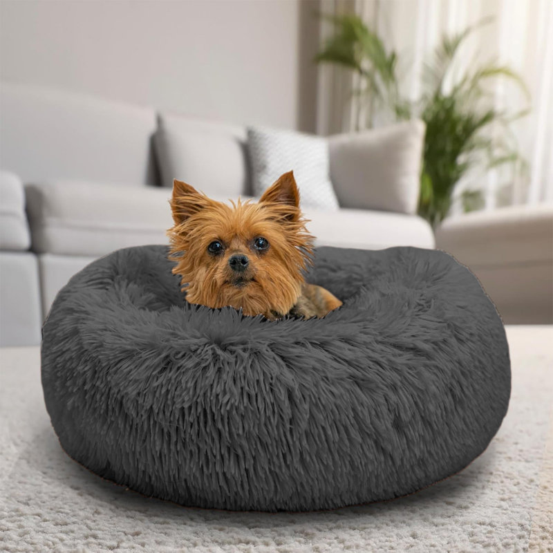 Lit rond moelleux doux pour animaux 15,7 x 15,7 po pour petits chiens lavable et antidérapant, noir, Noir