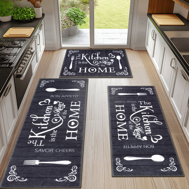 Machine Washable Non-Slip Kitchen Mat, Black/White
