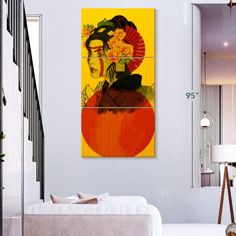 Geisha rouge soleil 3 pièces, H 80 po x l 39 po x P 1,25 po