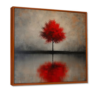 Single Red Autumn Tree - Tree Oak Wall Art Print