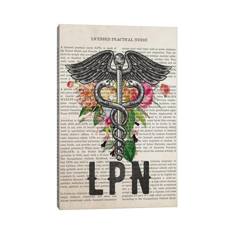 LPN, Licensed Practical Nurse with Flowers by Aged Pixel - Wrapped Canvas Typography, 101.6 cm H x 66.04 cm W x 3.175 cm D