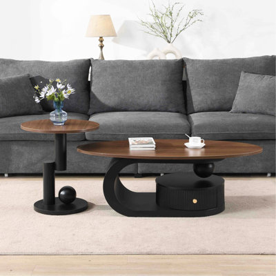 Luxury Nesting Coffee Table Set Of 2,  Tables With Storage For Living Room, Oval And Round Table Set, Black Center Table, Cocktail Table, Side Table,  Large 47.24", Small 19.69"