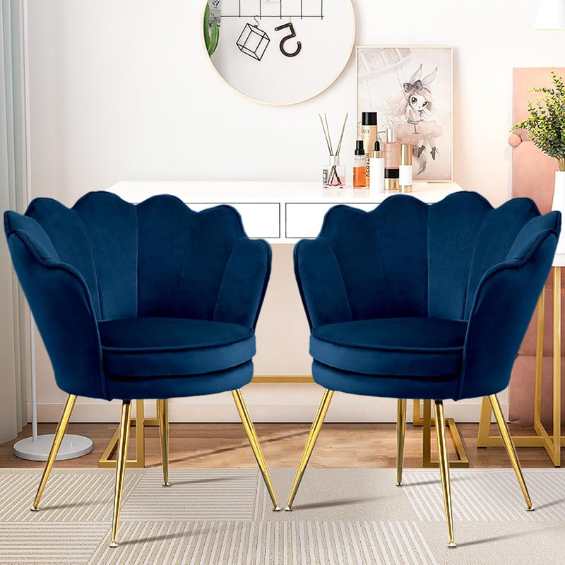 Accent Chairs Set Of 2, Deep Blue Cotton Blend