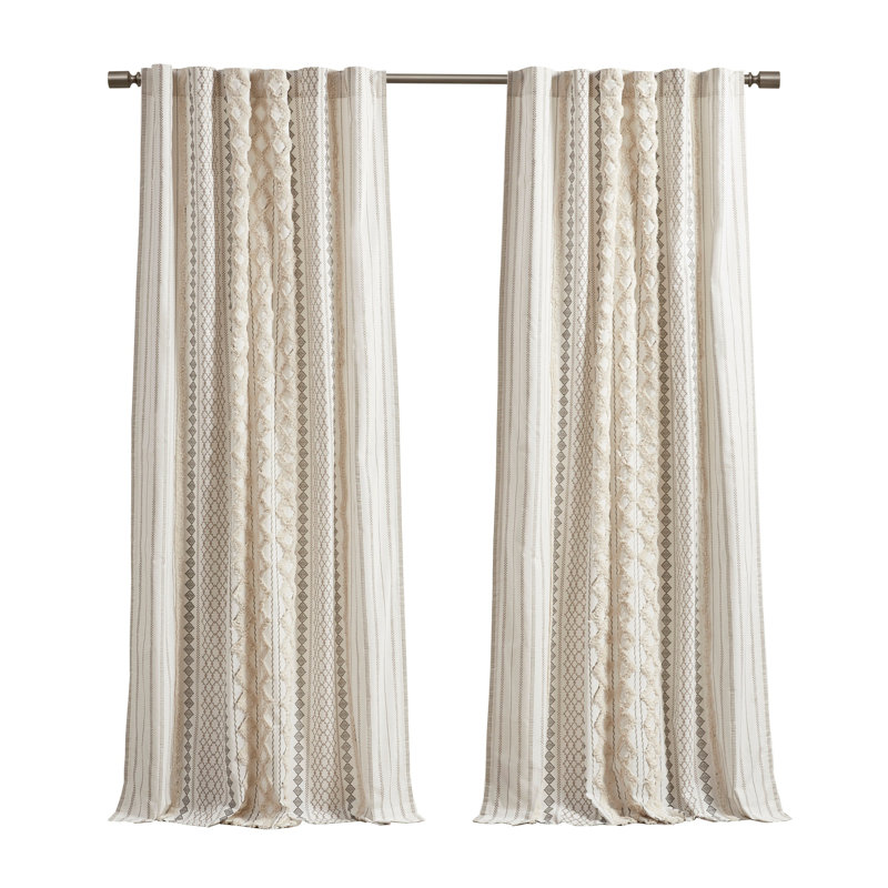 Panneau de rideau en coton 1PC 50X108 avec rayures et doublure en chenille