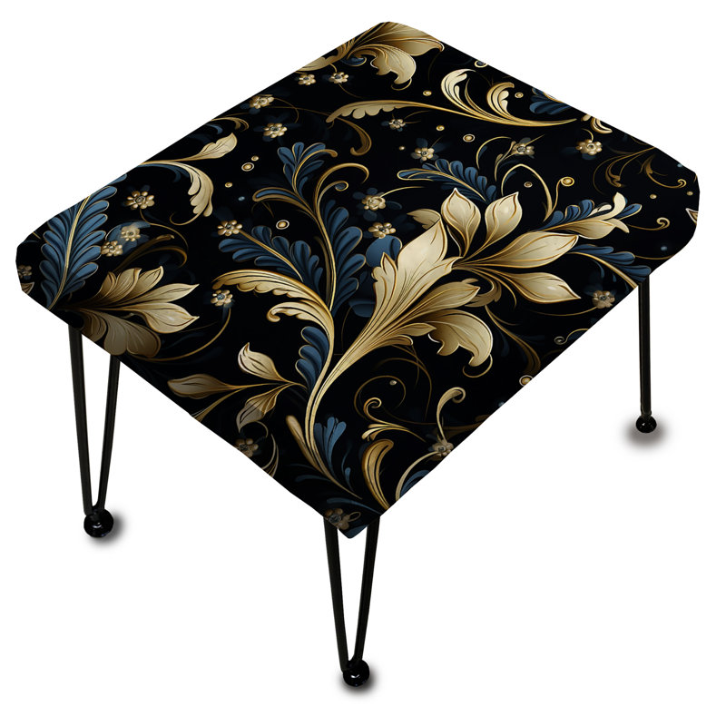 Gold And Blue Luxury Damask Serenade - Damask Rectangle Ottoman