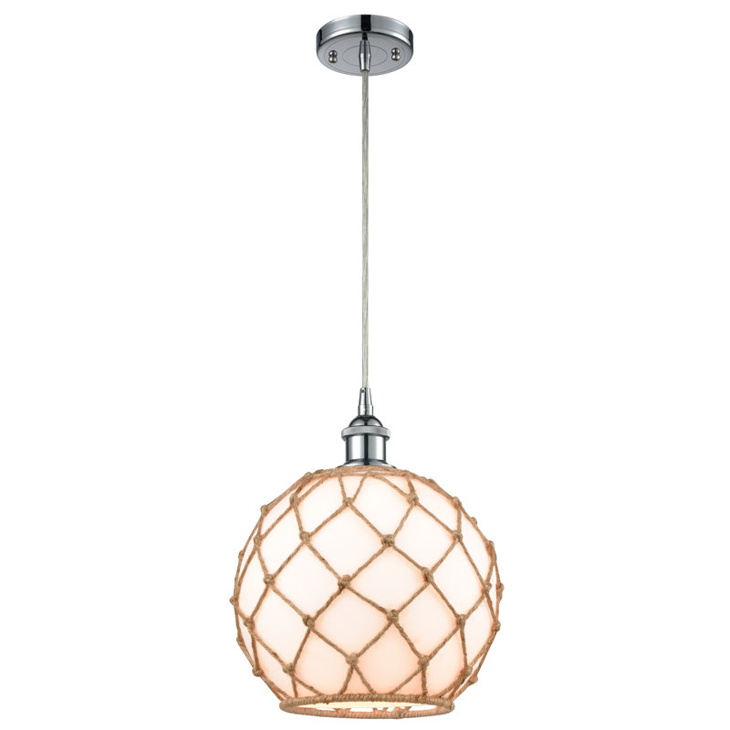 Luminaire suspendu sphère 1 lumière Tobey, Blanc / Brun, Chrome poli, H 133 po x l 10 po x P 10 po