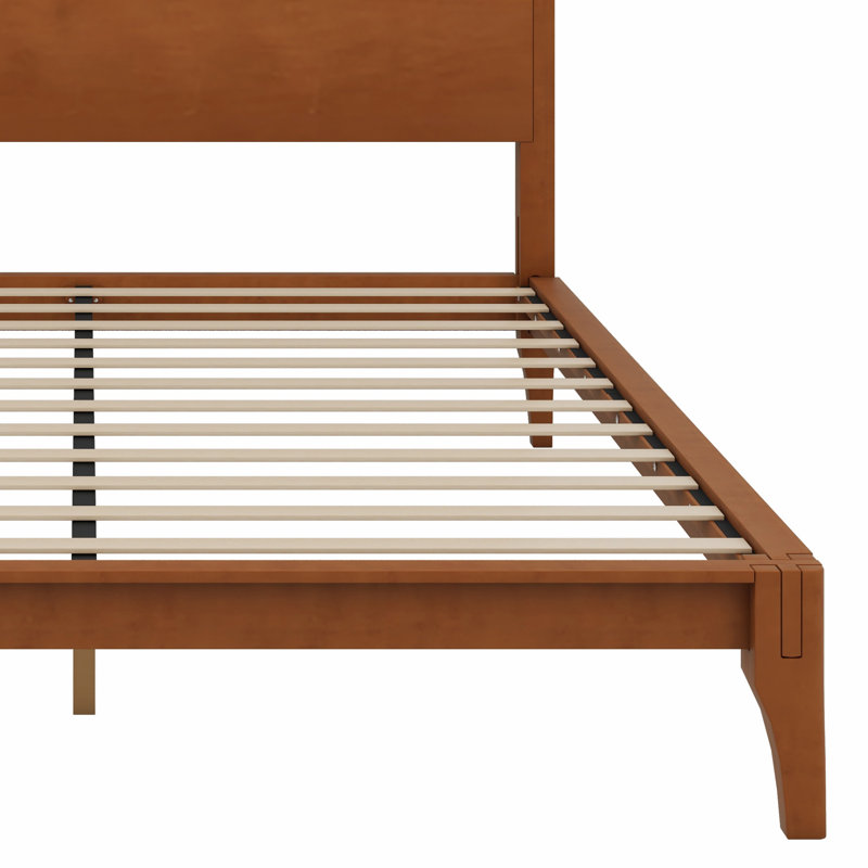 Lit plateforme en bois avec support à lattes, Lit double, Brun