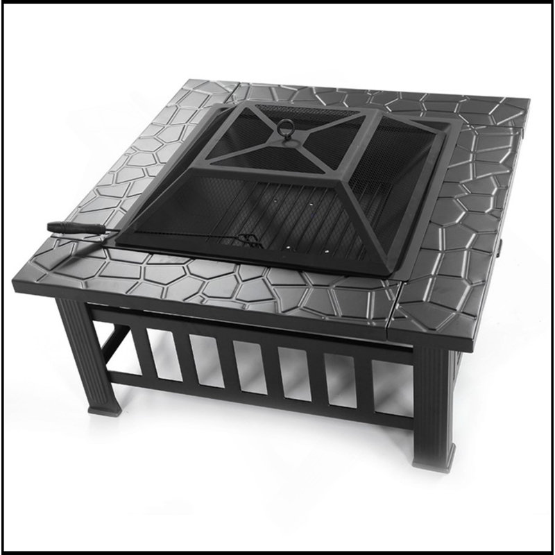 Foyer de table carré en métal 32 po avec foyer et foyer pour le camping, le chauffage extérieur, le feu de joie et le pique-nique