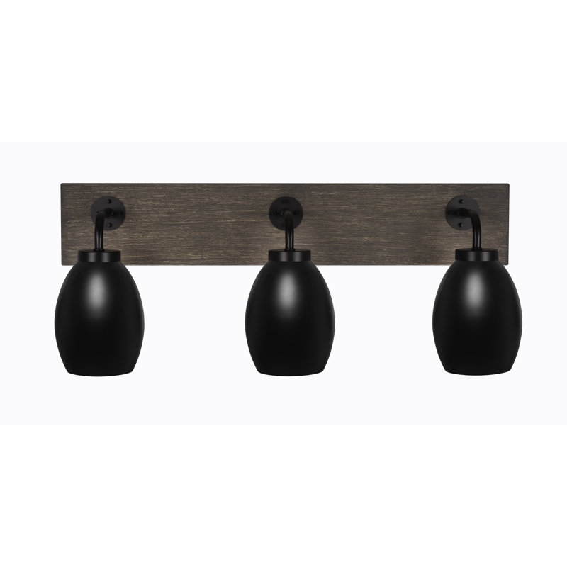 Barre d'éclairage de salle de bain 3 lumières Oxbridge avec finition ovale en métal 5 po, Noir, Noir mat / bois vieilli