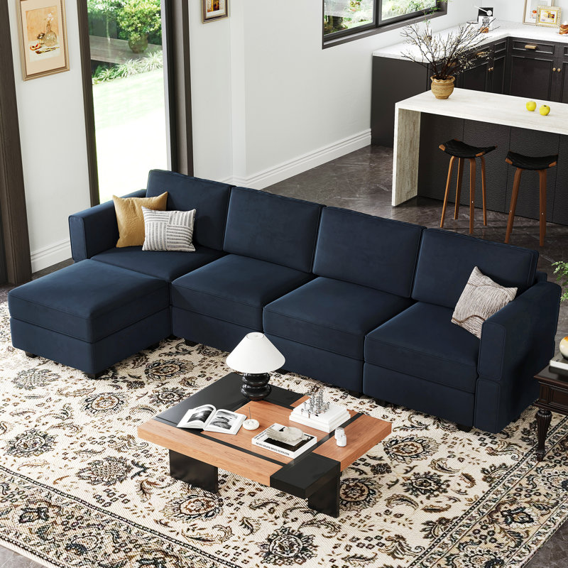 Nairoby 116.6'' Wide L Shaped Modular Sectional Sofa Apartment Livingroom Couch 6-Pieces 4-Seat Sofa with Storage Ottoman
