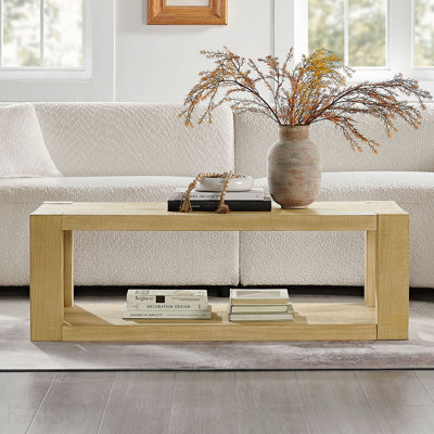 Table basse 48 po rectangulaire, panneau de fibres à densité moyenne à 2 niveaux, couleur naturelle, pour le salon / bureau | Idée de cadeau