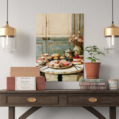Canvas Wall Art Vintage French Afternoon Tea Set Macarons Cake Vintage Poster Print Home Decor