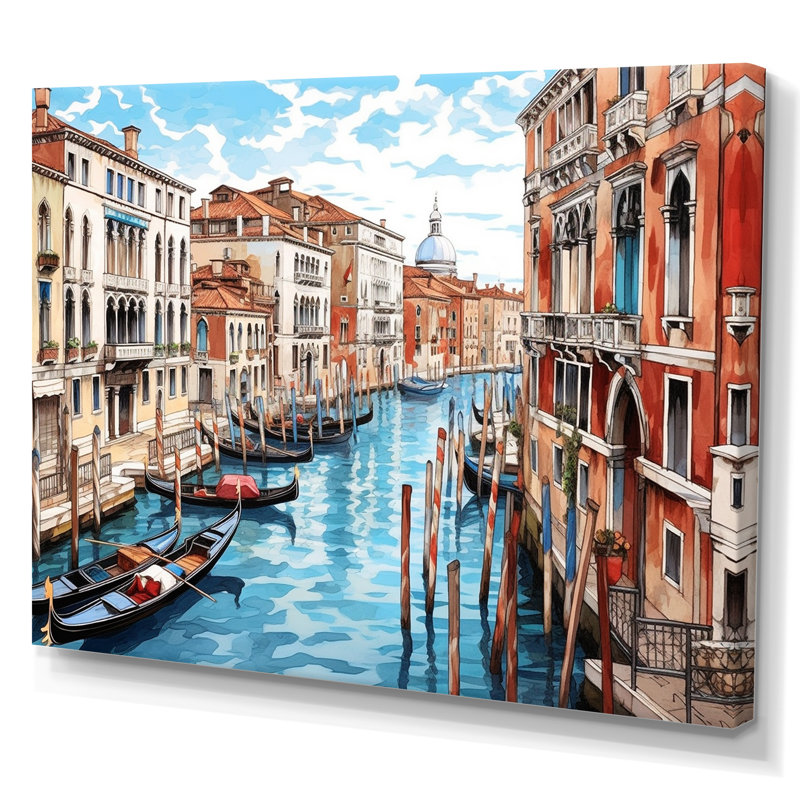 Art mural canal vénitien - Italie, H 34 po x l 44 po x P 1,5 po, Toile tendue
