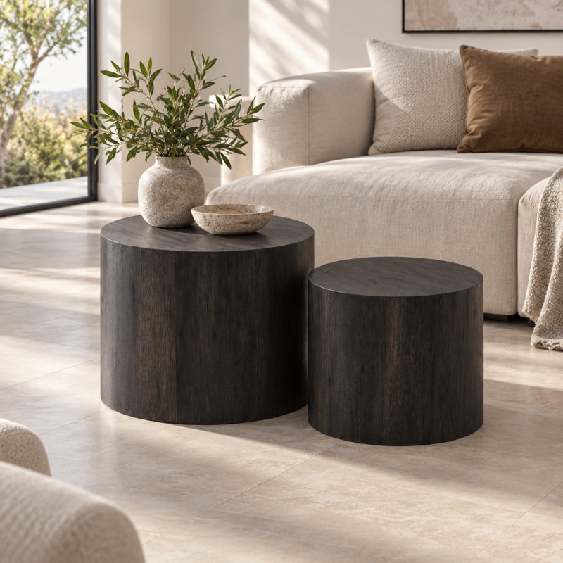 Tables d'appoint rondes en bois, Dark Brown