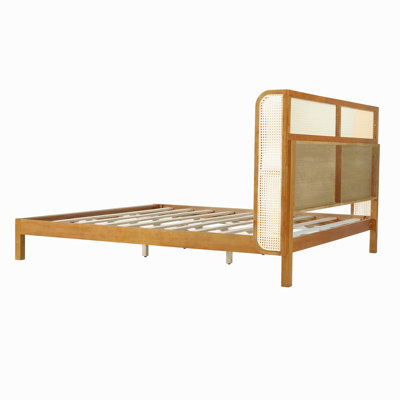 Premium Rubber Wood Platform Bed Frame, Frame With Headboard Included, Mid Century Modern Bed