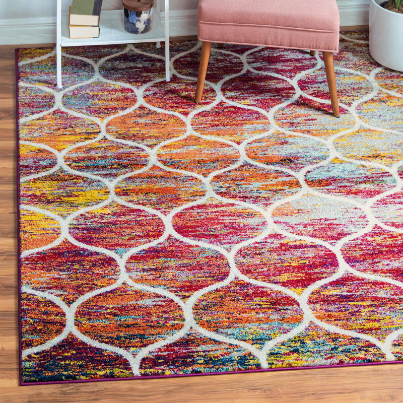 Rivanna Geometric Red Area Rug, Multi Red, Square 10'