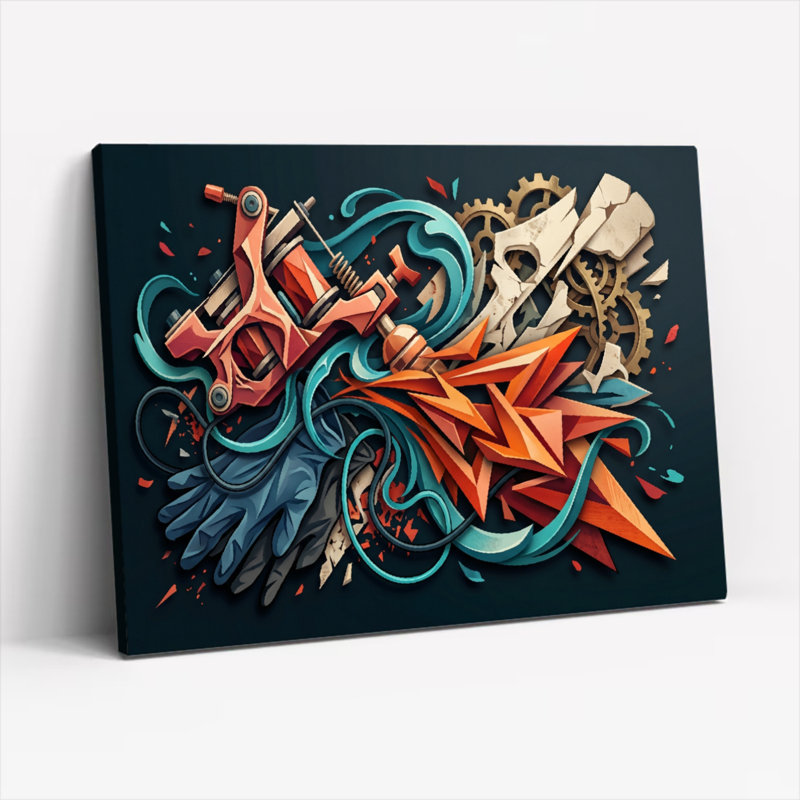 Ensemble d'une toile murale graffiti mécanique, 24"H x 36"W, Wrapped Canvas