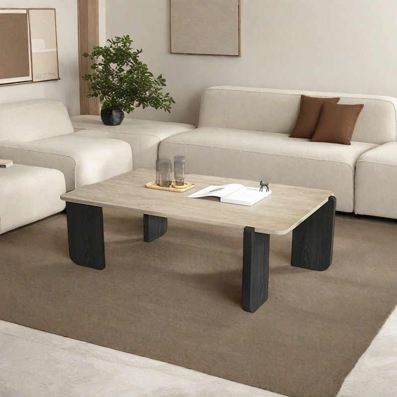 Rectangular Rock Panel Coffee Table, Black, 15.7" H x 51.2" L x 27.6" W