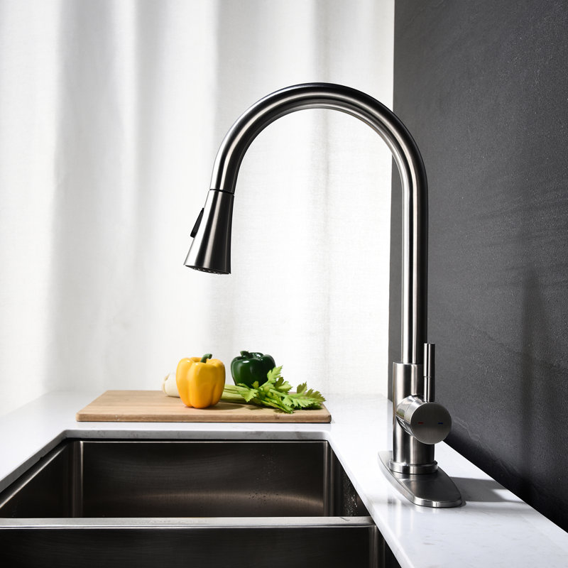 Modern Stainless Steel Kitchen Faucet With Pull Out Spray Option, Brushed Nickel Appearance, Simple Installation Tips Color, Effortless