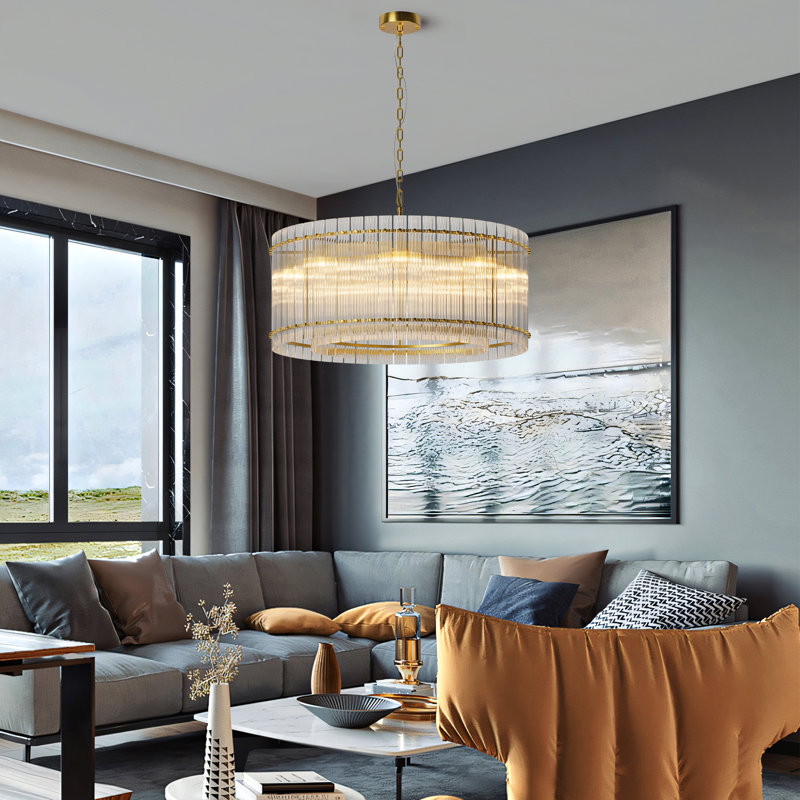 8-lamp copper cylindrical dimmable modern iron pendant light
