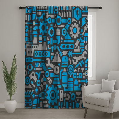 Industrial Machinery Icons Window Curtains, Machinery Sheer & Blockout Curtains - 1 Panel