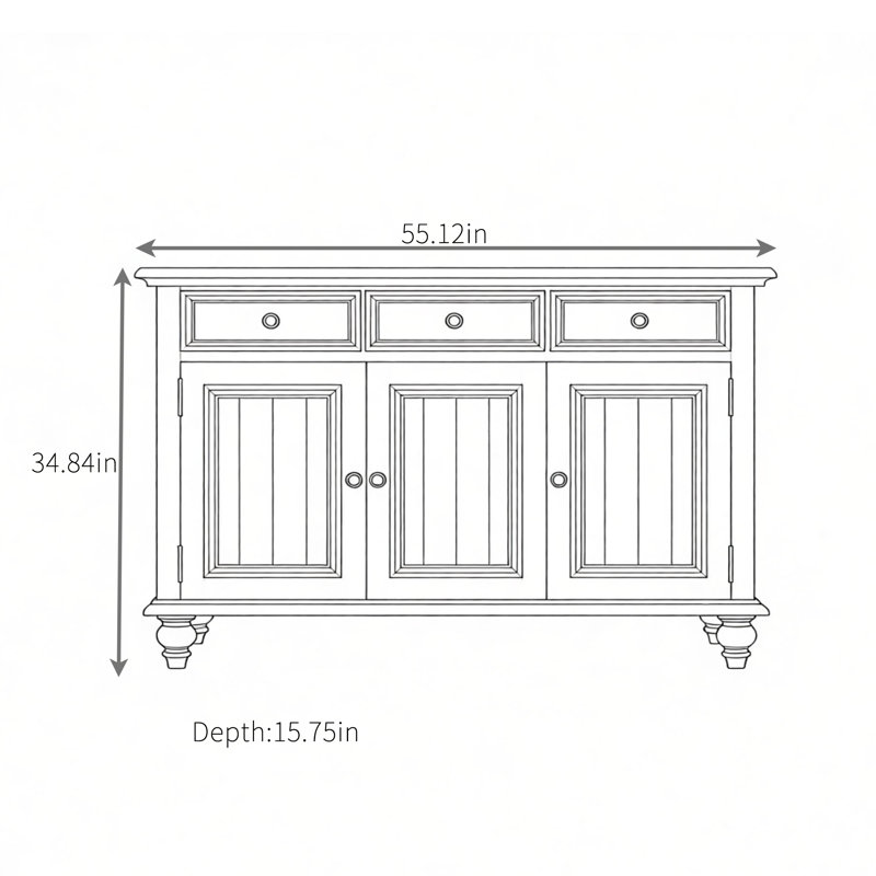 Buffet simple et spacieux, H 34,84 po x l 55,12 po x P 15,75 po