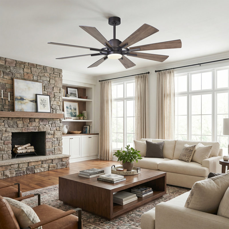 Lisa 60" Windmill Large Ceiling Fan with 3CCT LED Lights and Remote Control, 6-Speed Reversible DC Motor, 5"/10" Downrods