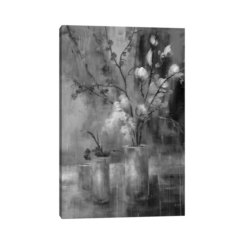 Floral argent, H 48 po x l 32 po, Noir / blanc