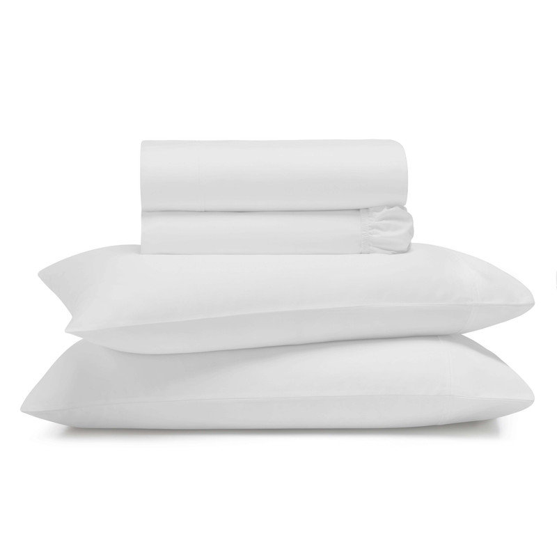 Ensemble de draps en coton Apus, Ensemble de draps pour très grand lit avec 2 taie, Blanc, Convient jusqu'à 15 po