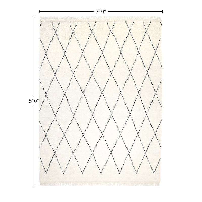 Latiya Hand Knotted Moroccan Area Rug in Gray, Ivory, Rectangle 3' x 5'