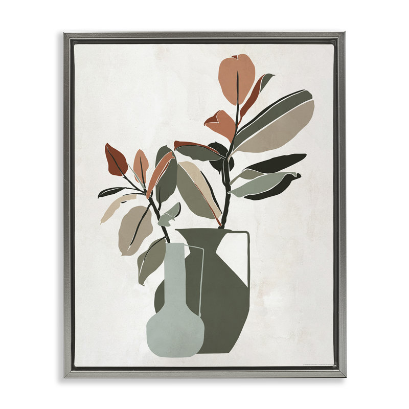 «Green Neutral Palette Plants», art mural encadré sur toile flottante par Reinders, Cadre flottant gris lustré