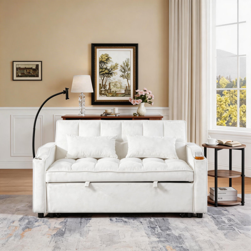 54.7" 3 In 1 Convertible Sleeper Sofa Bed, Adjustable Reclining Backrest Multi-Functional Sofa Bed, Futon Couch With Side Pockets & Toss Pillows