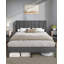 King Bed Frame, 150×200 cm, Upholstered Metal Bed Frame with Headboard, Max. Load Capacity 500kg, Easy Assembly, No Box Spring Needed