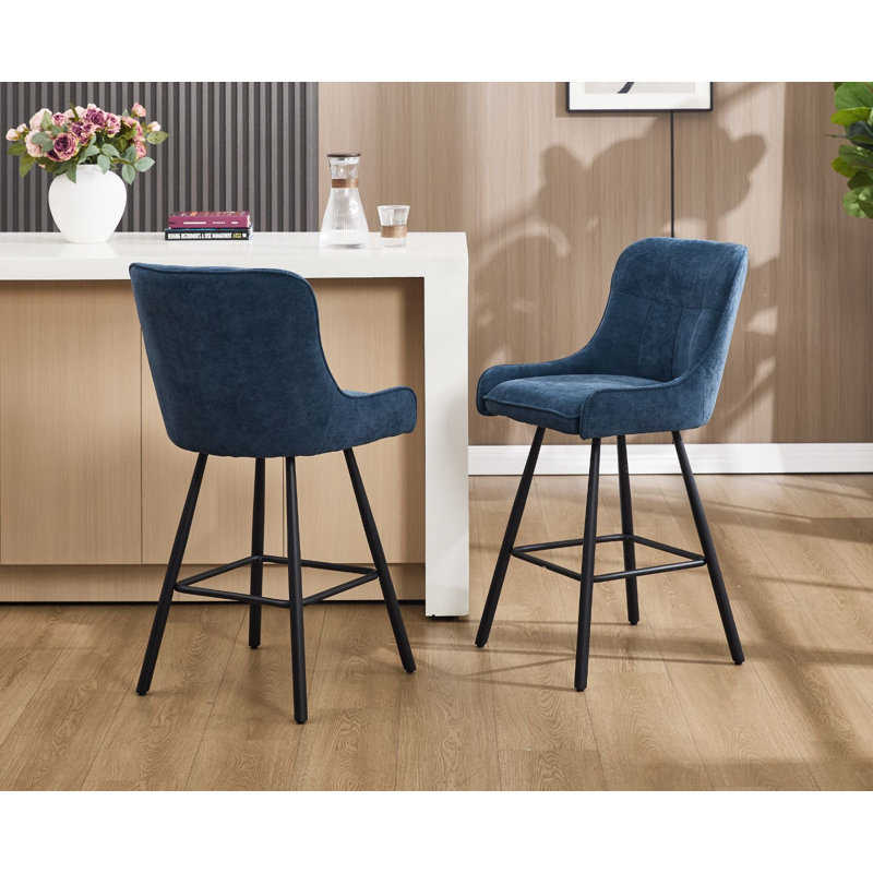 Joutel Upholstered and Chenille Bar Stool, Blue / Blue