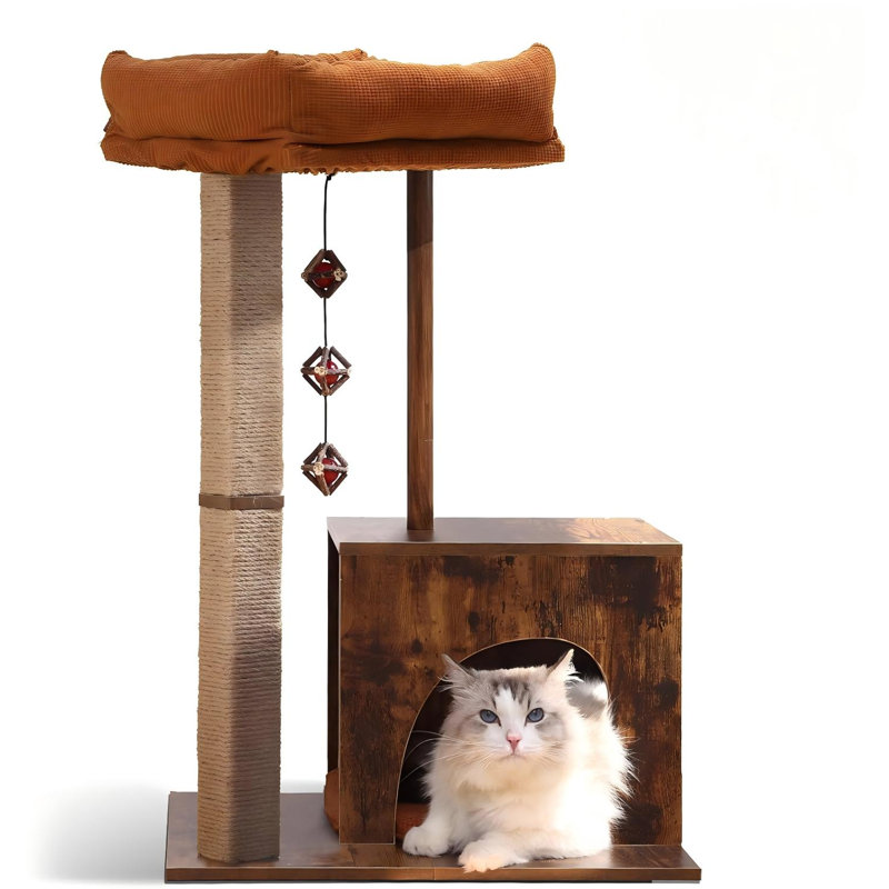 Arbre à chat rétro-moderne avec poteau et tour à chat esthétique