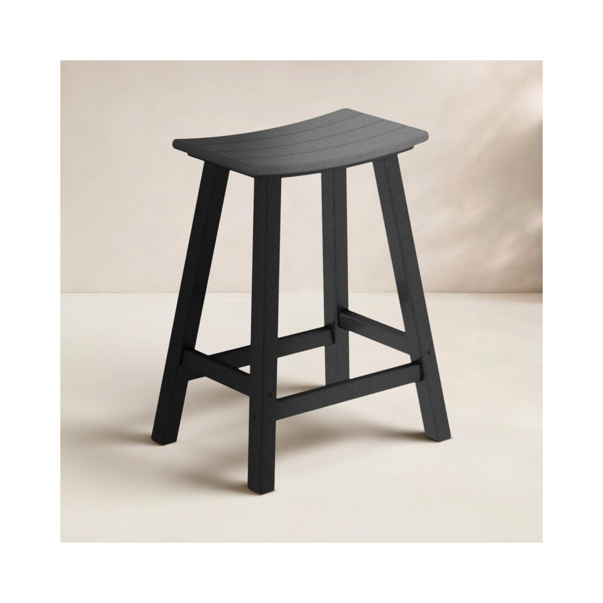 POLYWOOD Contempo 24" Saddle Counter Stool, Slate Gray, Black