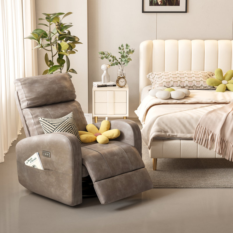 Fauteuil inclinable électrique pivotant Khamille, Cuir gris foncé