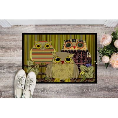 Tapis de porte d’extérieur anti-dérapant hibou automne