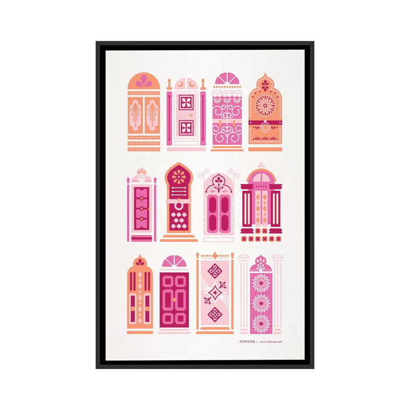Porte Strickler Cat Coquillette Peach, Toile avec cadre noir, H 48 po x l 32 po x P 1,5 po, Pas de tapis