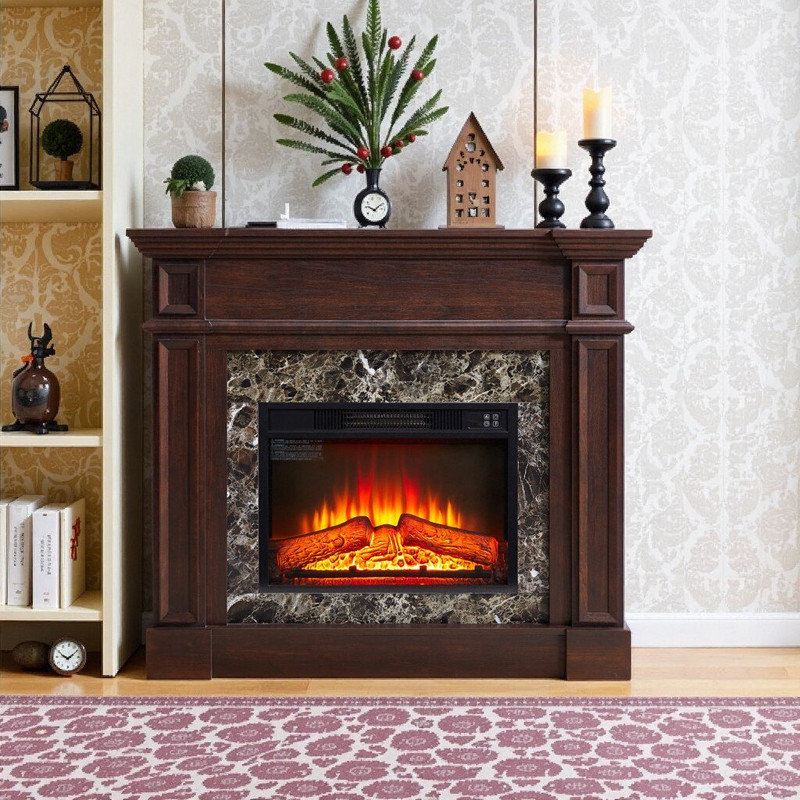 Electric Fireplace Mantel Heater With Realistic Stacked Stone Surround Timer And Remote Control, Cherry