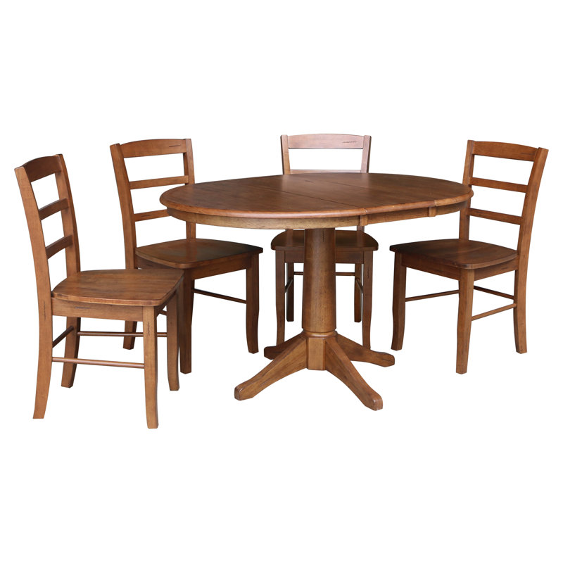 Distressed Oak Solid Wood Extendable Dining Set with Ladderback Chairs
