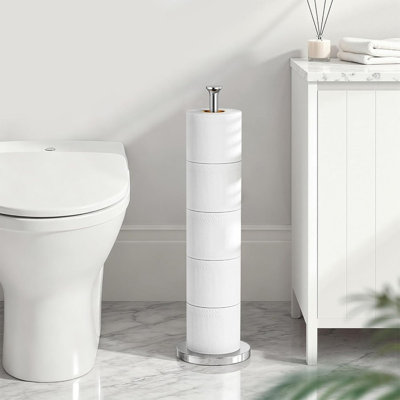 Free Standing Toilet Paper Holder Stand With Reserve - Stainless Steel Bathroom Storage For Spare Rolls, Modern Design (Chrome)