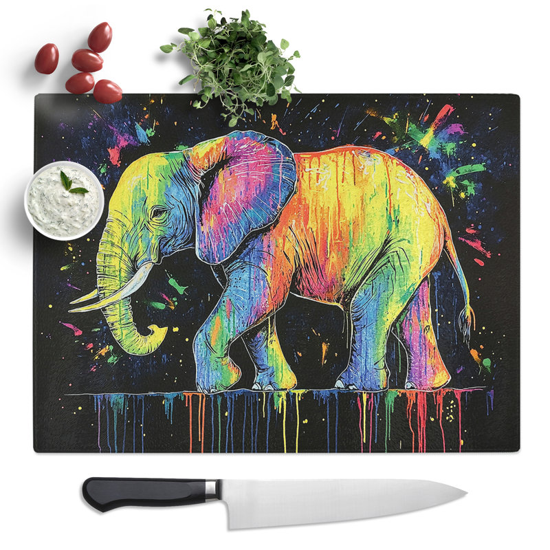 Colourful Elephant Vol.3  Glass Chopping Board
