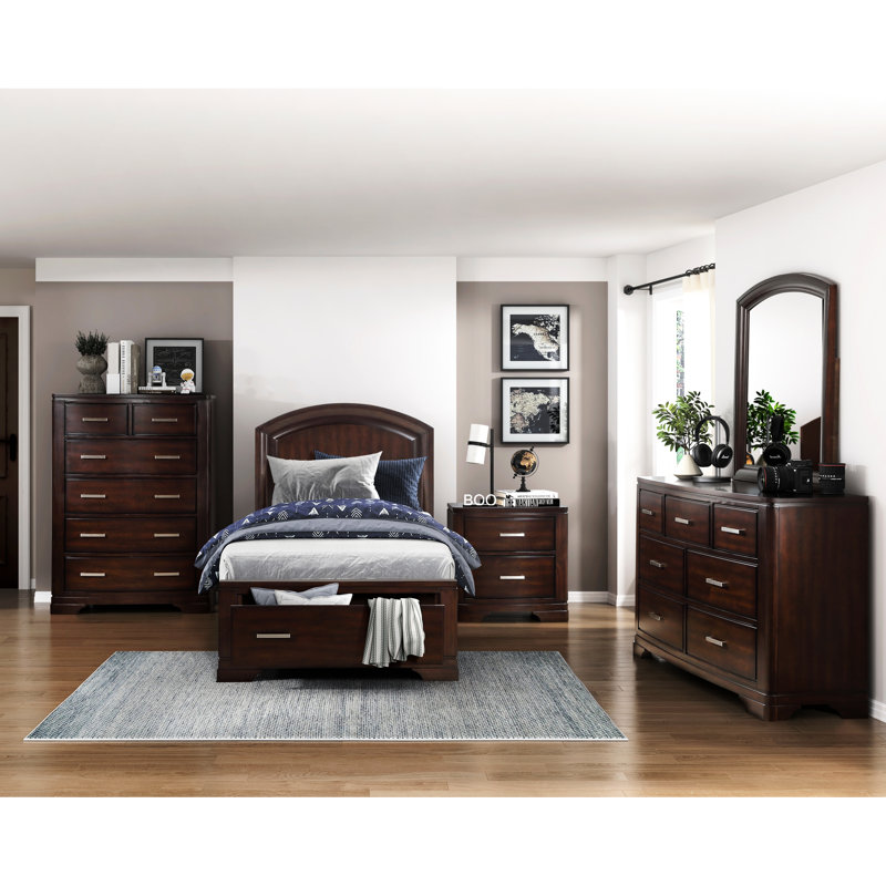Table de chevet de chambre à coucher à deux tiroirs de style transitionnel avec poignées, tiroirs de 26 po de profondeur et barre polie, meubles