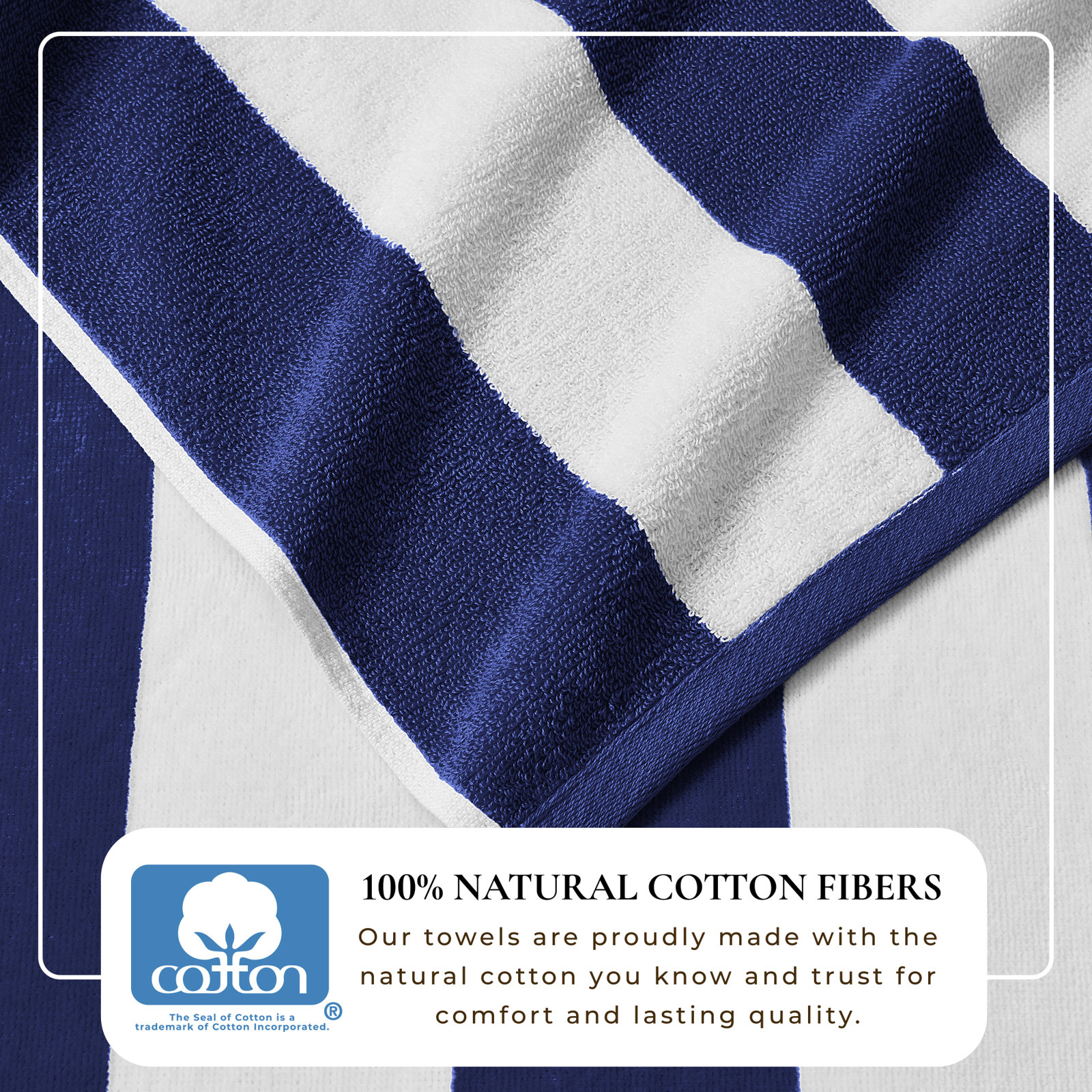 Chirino Cotton Cabana Beach Towels, Navy, Beach Towel - 4 Pack