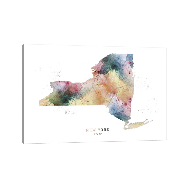 New York Watercolor State Map 1 Piece Wrapped Canvas Wall Art, 101.6 cm H x 66.04 cm W