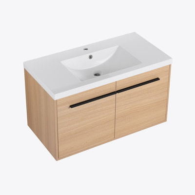 LEVISTAR Oak 36 Inch Bathroom Vanity with resin Countertop Sink, 2 Doors Bathroom Cabinet Set