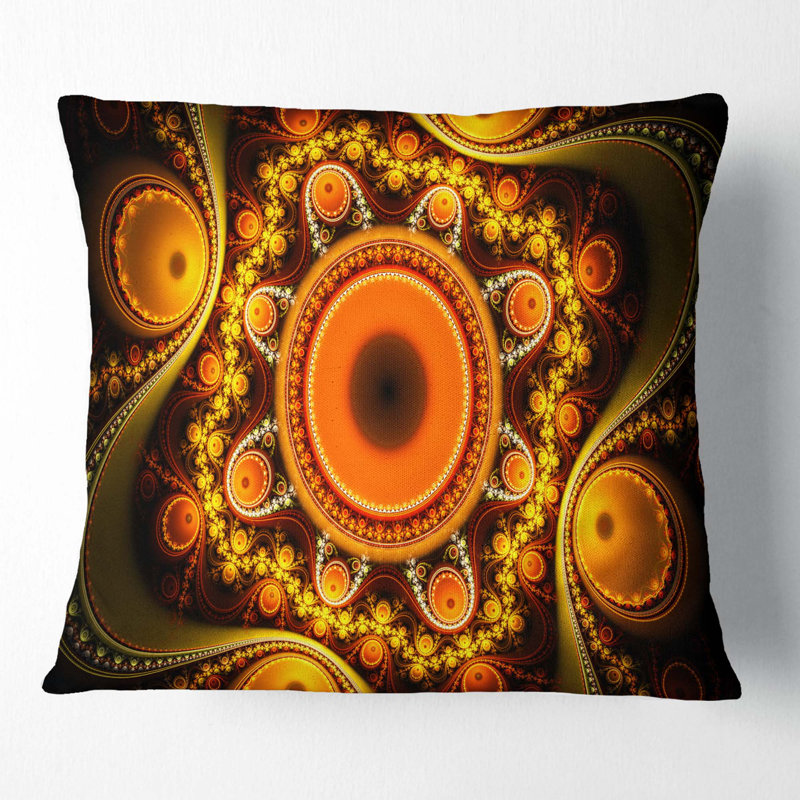 Abstrait abstrait motif fractal avec oreiller cercles, 16 po x 1 po, Coussin décoratif, Or