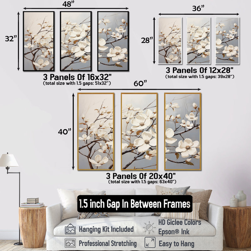 Cornouiller blanc Blossom Harmony IV - Ensemble de décorations murales cornouiller, H 28 po x l 36 po x P 1 po